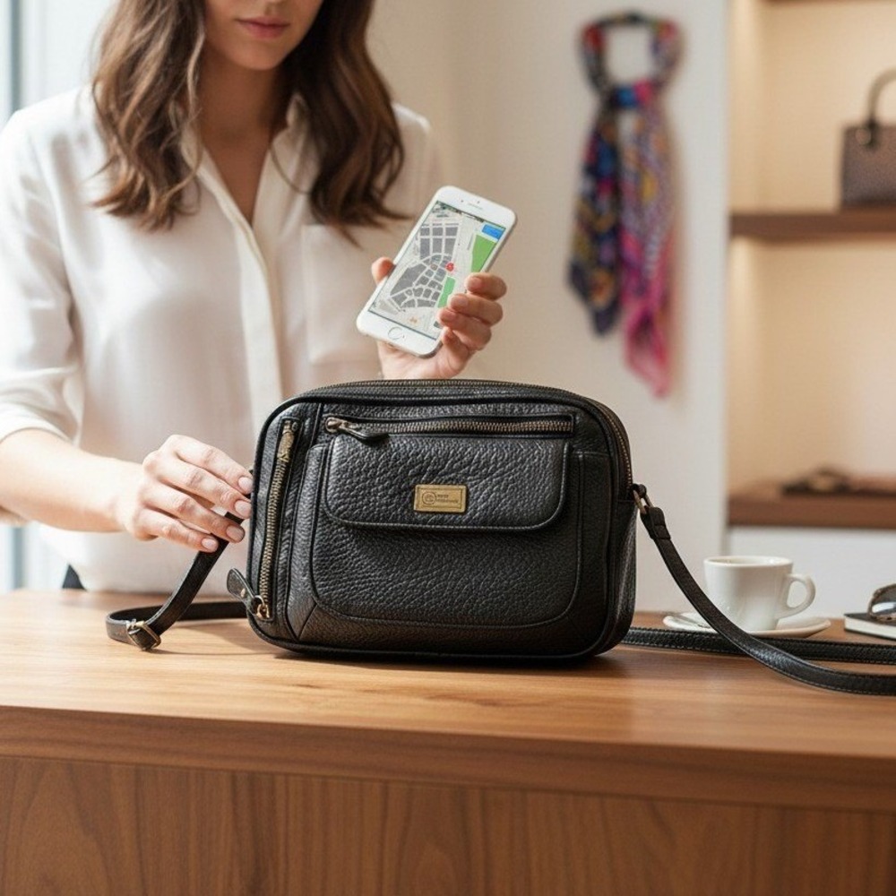 White Mountain Camera Crossbody Super Organizer Bag Womens Black Pebbled Leather